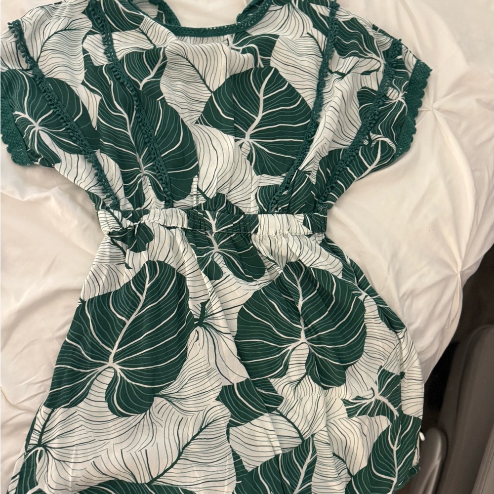 Green and White Leaf Print Dress